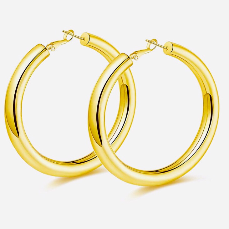 14k Thick Hoop Earrings 14k Gold Plated